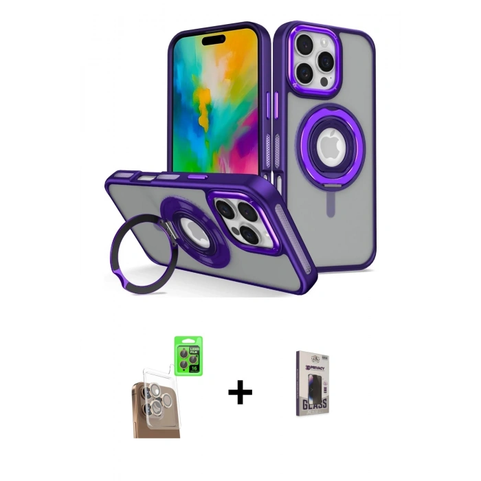 MARSİLYAN™- iPhone 16 Pro Max Kılıf Nova Minimal Serisi - Siyah Bilvis Hayalet Cam Ekran Koruyucu + Raze Metal Kamera Lens - CLTM
