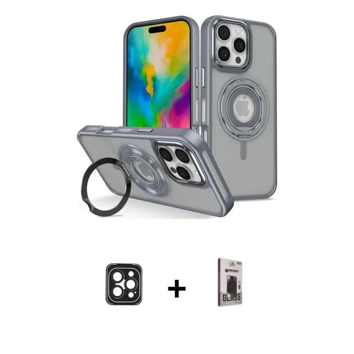 MARSİLYAN™- iPhone 16 Pro Max Kılıf Nova Minimal Serisi - Siyah Bilvis Hayalet Cam Ekran Koruyucu + PVD Metal Kamera Lens - SH