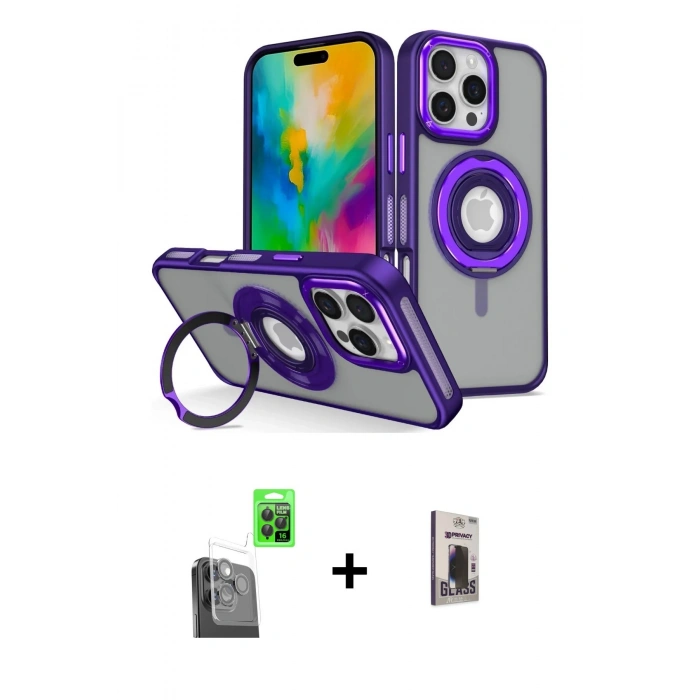 MARSİLYAN™- iPhone 16 Pro Max Kılıf Nova Minimal Serisi - Siyah Bilvis Hayalet Cam Ekran Koruyucu + Raze Metal Kamera Lens - SH