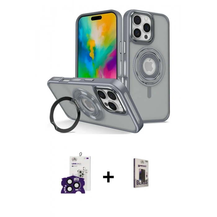 MARSİLYAN™- iPhone 16 Pro Max Kılıf Nova Minimal Serisi - Siyah Bilvis Hayalet Cam Ekran Koruyucu + Siyah Bilvis Titan Kamera Lens