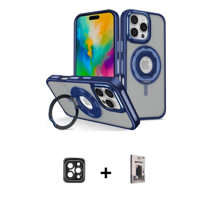 MARSİLYAN™- iPhone 16 Pro Max Kılıf Nova Minimal Serisi - Siyah Bilvis Hayalet Cam Ekran Koruyucu + PVD Metal Kamera Lens - SH