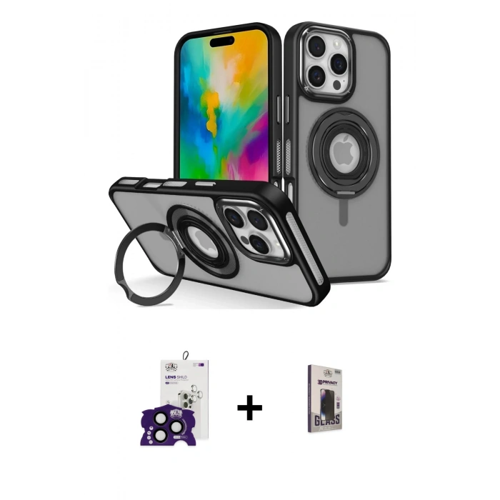 MARSİLYAN™- iPhone 16 Pro Max Kılıf Nova Minimal Serisi - Siyah Bilvis Hayalet Cam Ekran Koruyucu + Siyah Bilvis Titan Kamera Lens