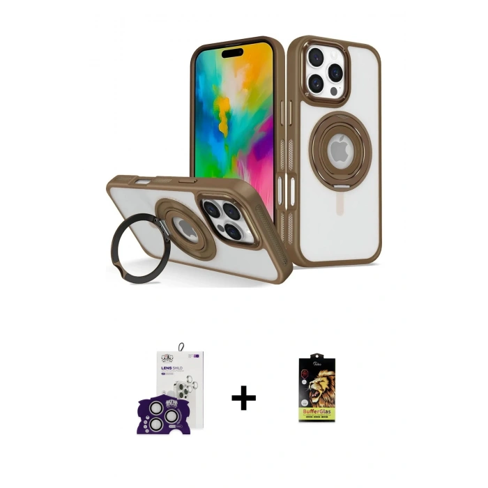 MARSİLYAN™- iPhone 16 Pro Max Kılıf Nova Minimal Serisi - Siyah Buffer Cam Ekran Koruyucu + Bilvis Titan Kamera Lens - GS