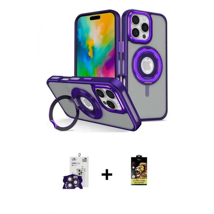 MARSİLYAN™- iPhone 16 Pro Max Kılıf Nova Minimal Serisi - Siyah Buffer Cam Ekran Koruyucu + Bilvis Titan Kamera Lens - TMGI