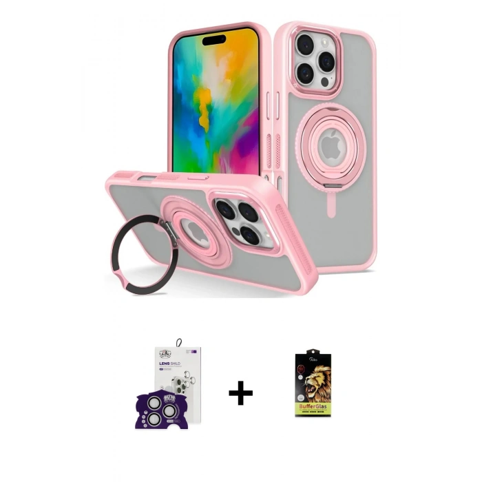MARSİLYAN™- iPhone 16 Pro Max Kılıf Nova Minimal Serisi - Siyah Buffer Cam Ekran Koruyucu + Bilvis Titan Kamera Lens - GS