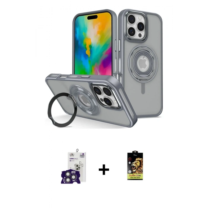 MARSİLYAN™- iPhone 16 Pro Max Kılıf Nova Minimal Serisi - Siyah Buffer Cam Ekran Koruyucu + Bilvis Titan Kamera Lens - TMGI