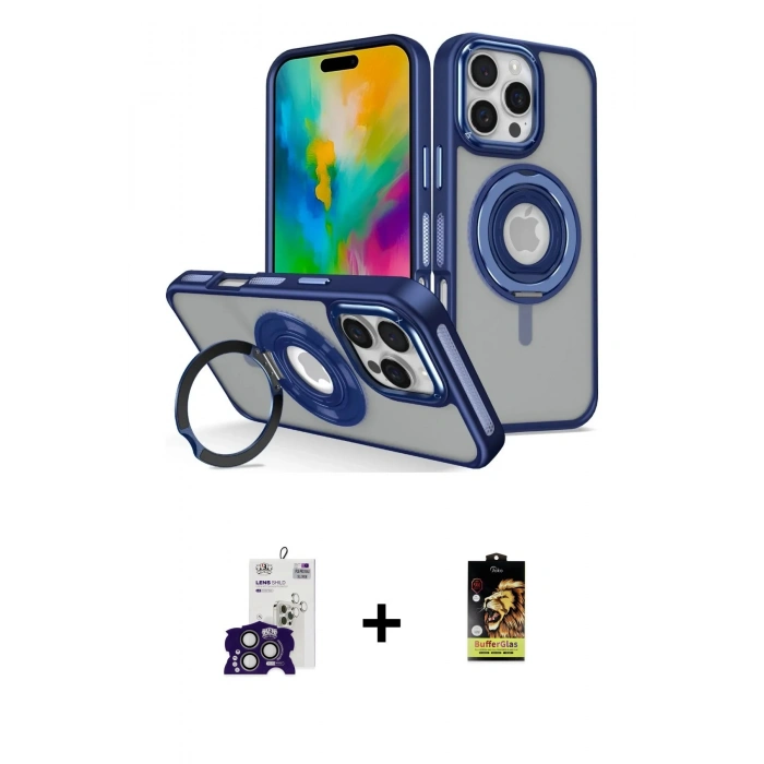 MARSİLYAN™- iPhone 16 Pro Max Kılıf Nova Minimal Serisi - Siyah Buffer Cam Ekran Koruyucu + Bilvis Titan Kamera Lens - TMGI
