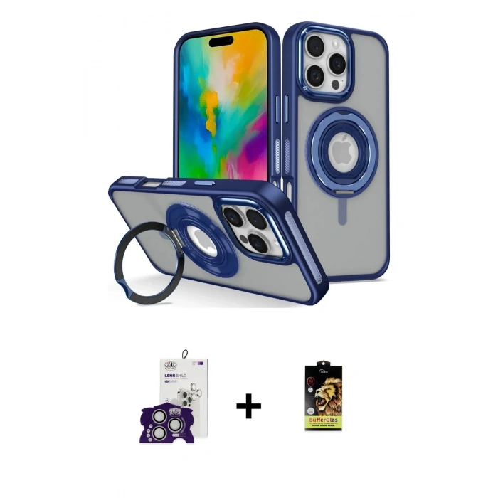 MARSİLYAN™- iPhone 16 Pro Max Kılıf Nova Minimal Serisi - Siyah Buffer Cam Ekran Koruyucu + Bilvis Titan Kamera Lens - GS