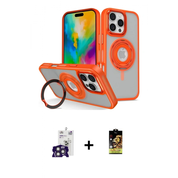 MARSİLYAN™- iPhone 16 Pro Max Kılıf Nova Minimal Serisi - Siyah Buffer Cam Ekran Koruyucu + Bilvis Titan Kamera Lens - TMGI