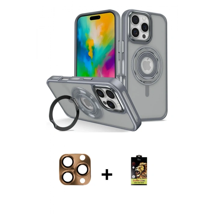 MARSİLYAN™- iPhone 16 Pro Max Kılıf Nova Minimal Serisi - Siyah Buffer Cam Ekran Koruyucu + Pers Alüminyum Kamera Lens - CLTM