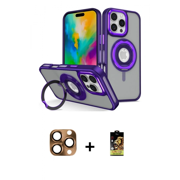 MARSİLYAN™- iPhone 16 Pro Max Kılıf Nova Minimal Serisi - Siyah Buffer Cam Ekran Koruyucu + Pers Alüminyum Kamera Lens - CLTM