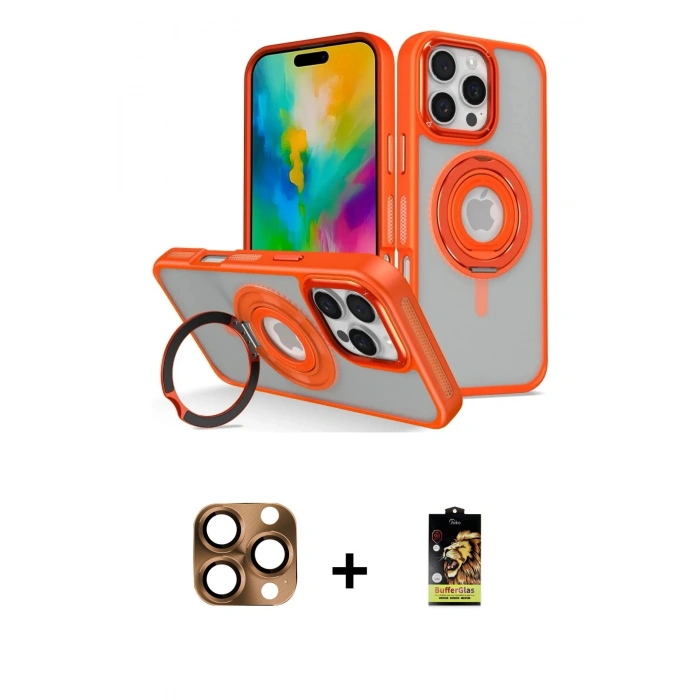 MARSİLYAN™- iPhone 16 Pro Max Kılıf Nova Minimal Serisi - Siyah Buffer Cam Ekran Koruyucu + Pers Alüminyum Kamera Lens - CLTM
