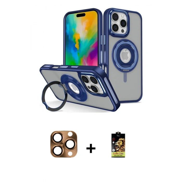 MARSİLYAN™- iPhone 16 Pro Max Kılıf Nova Minimal Serisi - Siyah Buffer Cam Ekran Koruyucu + Pers Alüminyum Kamera Lens - CLTM
