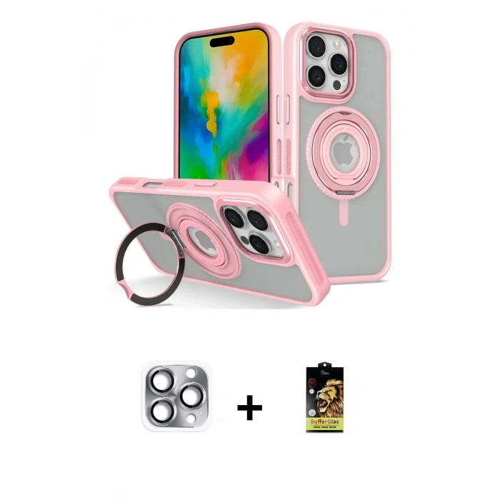 MARSİLYAN™- iPhone 16 Pro Max Kılıf Nova Minimal Serisi - Siyah Buffer Cam Ekran Koruyucu + Pers Alüminyum Kamera Lens - GI