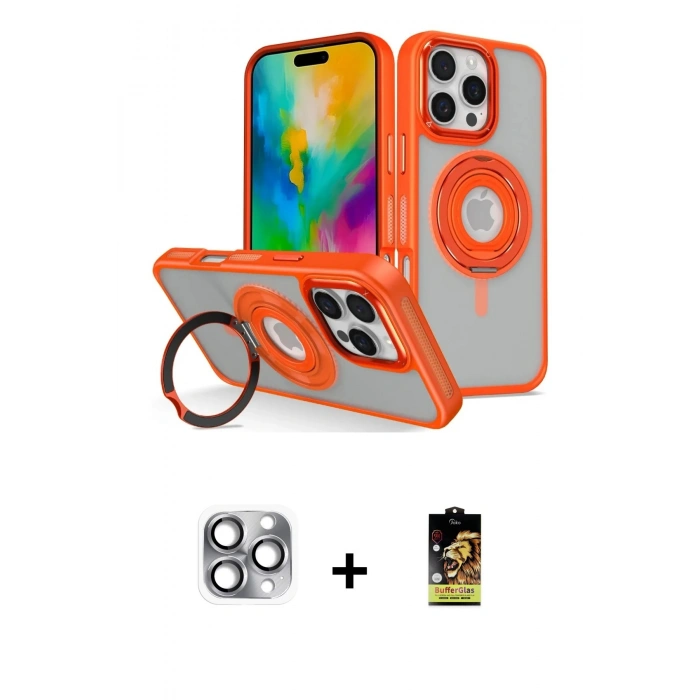 MARSİLYAN™- iPhone 16 Pro Max Kılıf Nova Minimal Serisi - Siyah Buffer Cam Ekran Koruyucu + Pers Alüminyum Kamera Lens - GI