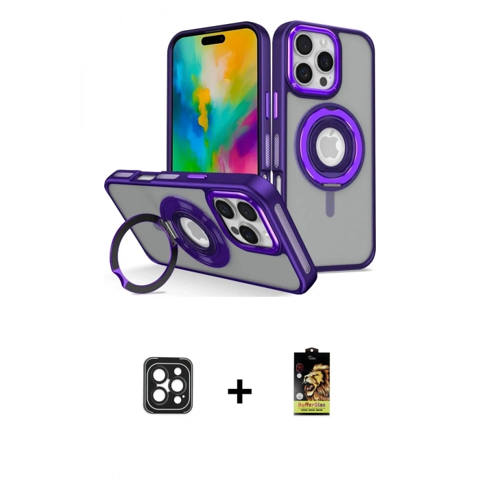 MARSİLYAN™- iPhone 16 Pro Max Kılıf Nova Minimal Serisi - Siyah Buffer Cam Ekran Koruyucu + PVD Metal Kamera Lens - SH