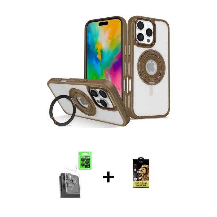 MARSİLYAN™- iPhone 16 Pro Max Kılıf Nova Minimal Serisi - Siyah Buffer Cam Ekran Koruyucu + Raze Metal Kamera Lens - SH