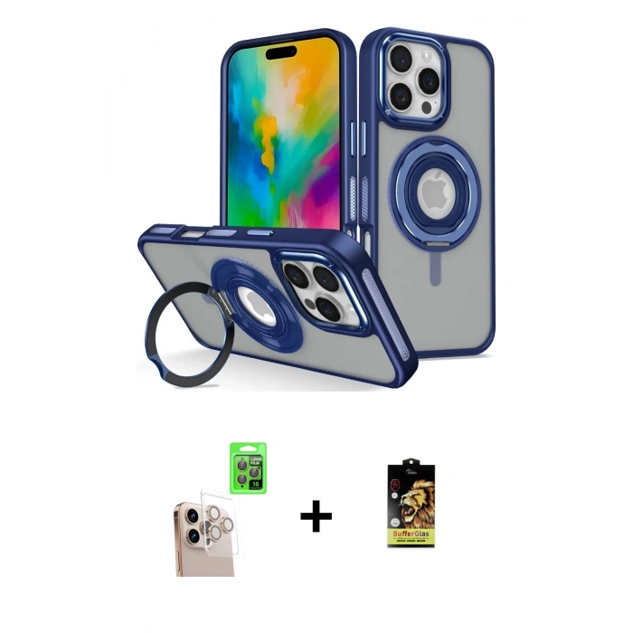 MARSİLYAN™- iPhone 16 Pro Max Kılıf Nova Minimal Serisi - Siyah Buffer Cam Ekran Koruyucu + Raze Metal Kamera Lens - NLGY