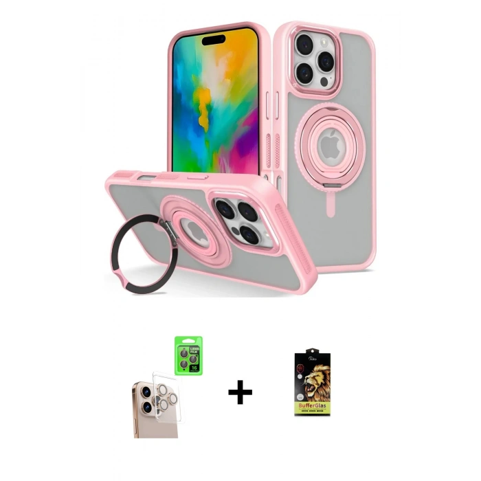 MARSİLYAN™- iPhone 16 Pro Max Kılıf Nova Minimal Serisi - Siyah Buffer Cam Ekran Koruyucu + Raze Metal Kamera Lens - NLGY