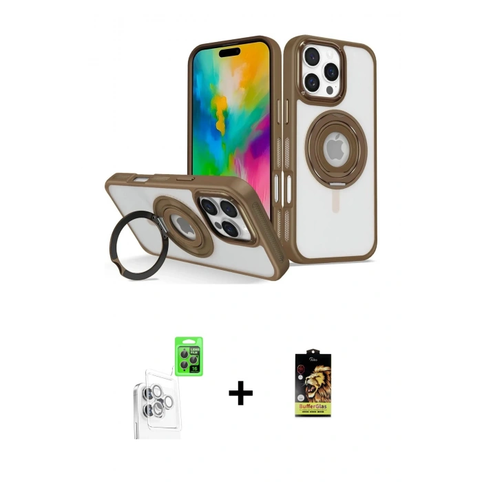 MARSİLYAN™- iPhone 16 Pro Max Kılıf Nova Minimal Serisi - Siyah Buffer Cam Ekran Koruyucu + Raze Metal Kamera Lens - BZ