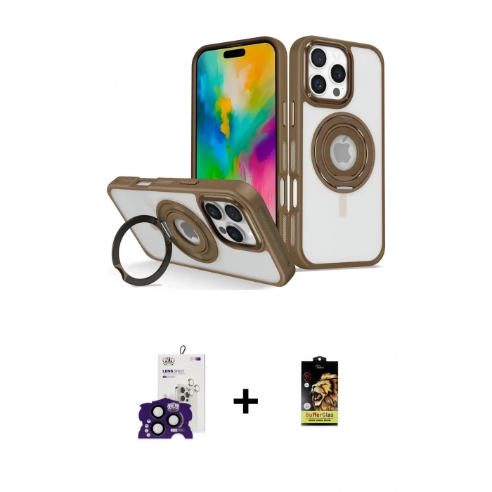MARSİLYAN™- iPhone 16 Pro Max Kılıf Nova Minimal Serisi - Siyah Buffer Cam Ekran Koruyucu + Bilvis Titan Kamera Lens - SH