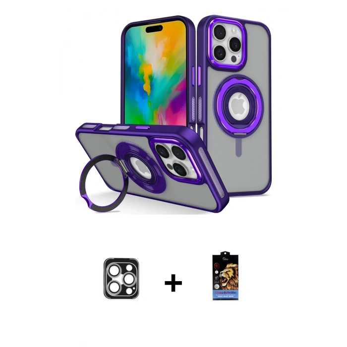 MARSİLYAN™- iPhone 16 Pro Max Kılıf Nova Minimal Serisi - Siyah Buffer Hayalet Cam Ekran Koruyucu + PVD Metal Kamera Lens - GS