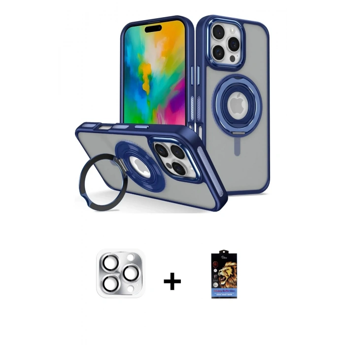 MARSİLYAN™- iPhone 16 Pro Max Kılıf Nova Minimal Serisi - Siyah Buffer Hayalet Cam Ekran Koruyucu + Pers Alüminyum Kamera Lens - GS
