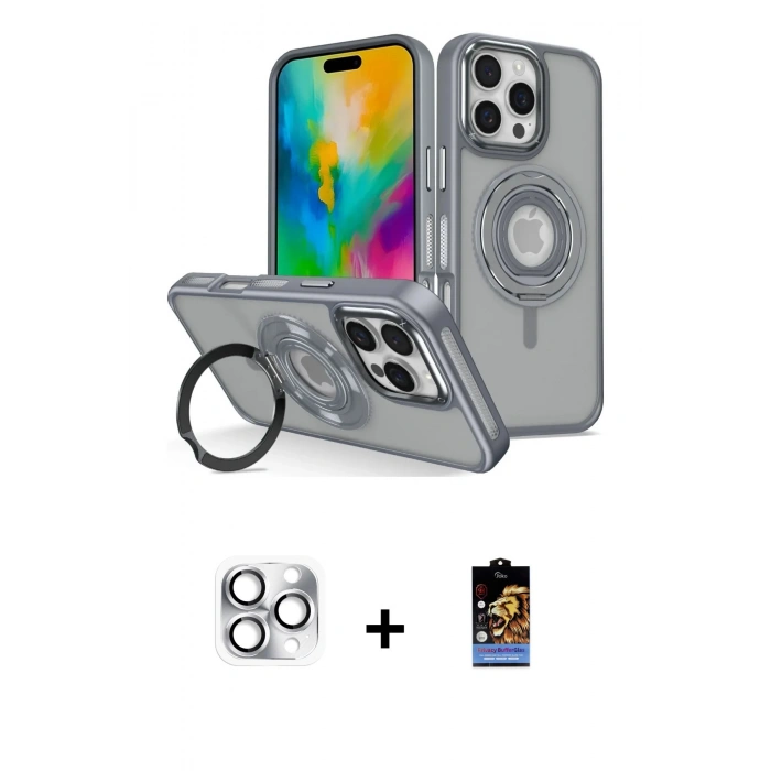 MARSİLYAN™- iPhone 16 Pro Max Kılıf Nova Minimal Serisi - Siyah Buffer Hayalet Cam Ekran Koruyucu + Pers Alüminyum Kamera Lens - GS