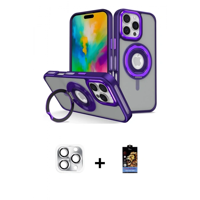 MARSİLYAN™- iPhone 16 Pro Max Kılıf Nova Minimal Serisi - Siyah Buffer Hayalet Cam Ekran Koruyucu + Pers Alüminyum Kamera Lens - GS