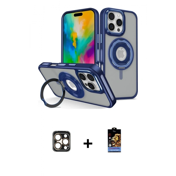 MARSİLYAN™- iPhone 16 Pro Max Kılıf Nova Minimal Serisi - Siyah Buffer Hayalet Cam Ekran Koruyucu + PVD Metal Kamera Lens - GD