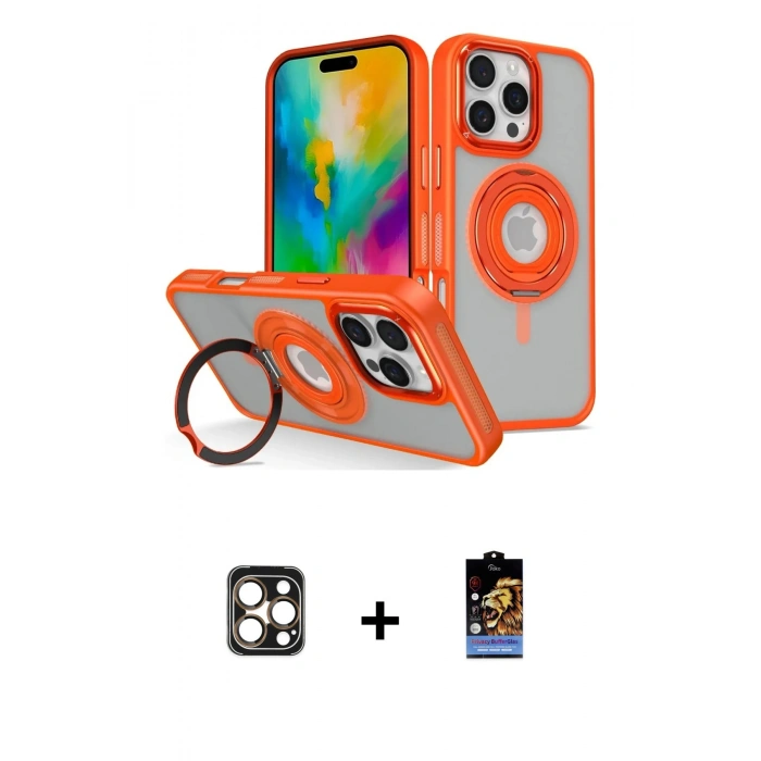 MARSİLYAN™- iPhone 16 Pro Max Kılıf Nova Minimal Serisi - Siyah Buffer Hayalet Cam Ekran Koruyucu + PVD Metal Kamera Lens - GD