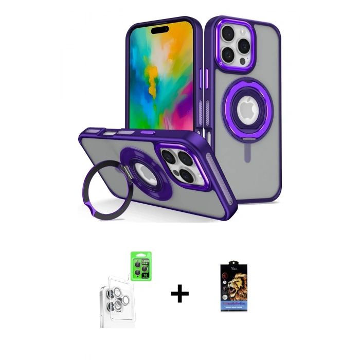 MARSİLYAN™- iPhone 16 Pro Max Kılıf Nova Minimal Serisi - Siyah Buffer Hayalet Cam Ekran Koruyucu + Raze Metal Kamera Lens - BZ