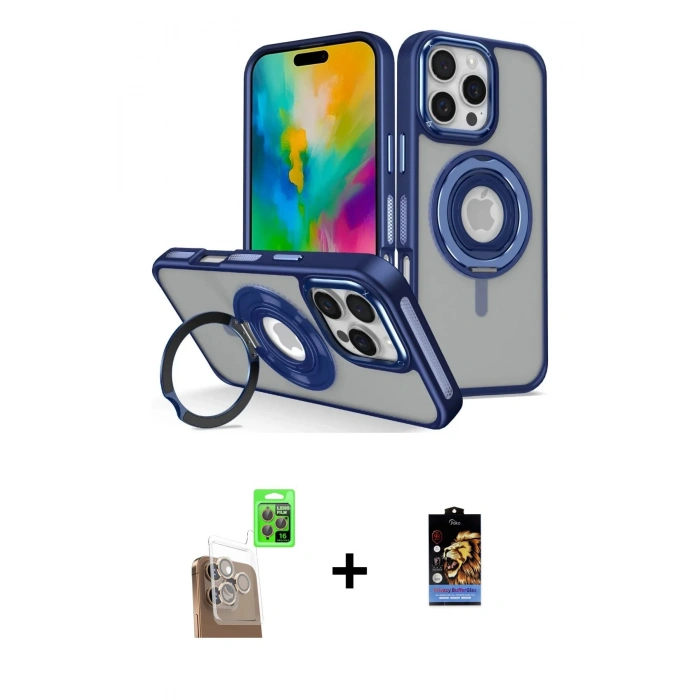 MARSİLYAN™- iPhone 16 Pro Max Kılıf Nova Minimal Serisi - Siyah Buffer Hayalet Cam Ekran Koruyucu + Raze Metal Kamera Lens - CLTM
