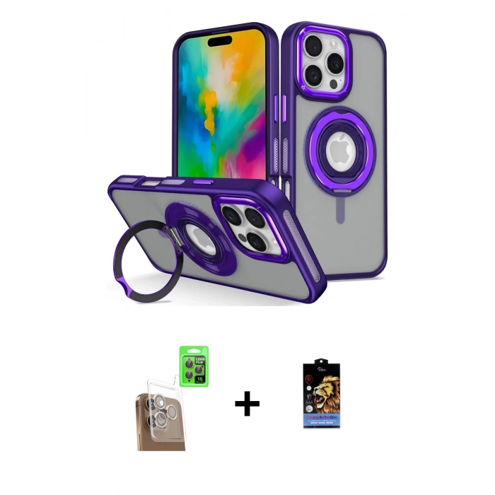 MARSİLYAN™- iPhone 16 Pro Max Kılıf Nova Minimal Serisi - Siyah Buffer Hayalet Cam Ekran Koruyucu + Raze Metal Kamera Lens - CLTM