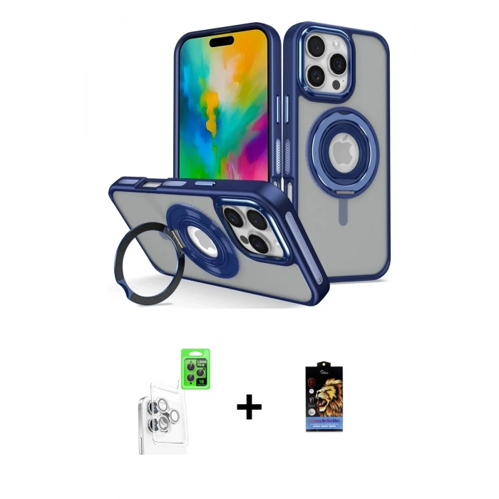 MARSİLYAN™- iPhone 16 Pro Max Kılıf Nova Minimal Serisi - Siyah Buffer Hayalet Cam Ekran Koruyucu + Raze Metal Kamera Lens - BZ