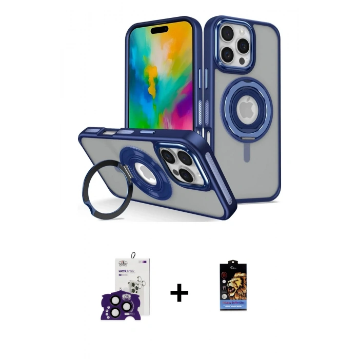 MARSİLYAN™- iPhone 16 Pro Max Kılıf Nova Minimal Serisi - Siyah Buffer Hayalet Cam Ekran Koruyucu + Bilvis Titan Kamera Lens - SH