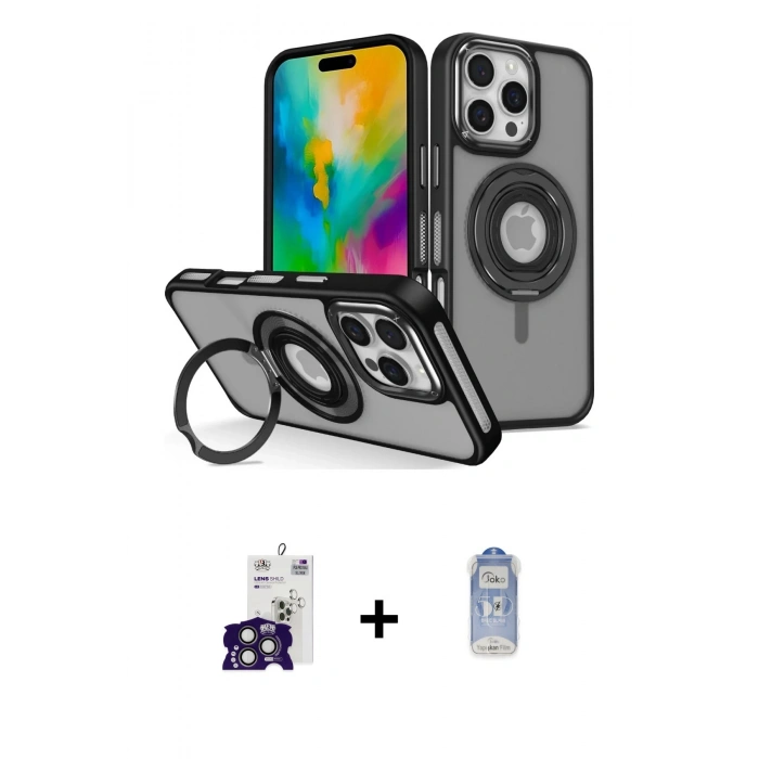 MARSİLYAN™- iPhone 16 Pro Max Kılıf Nova Minimal Serisi - Siyah Joko Magic 5D Cam + Bilvis Titan Kamera Lens - TMGI
