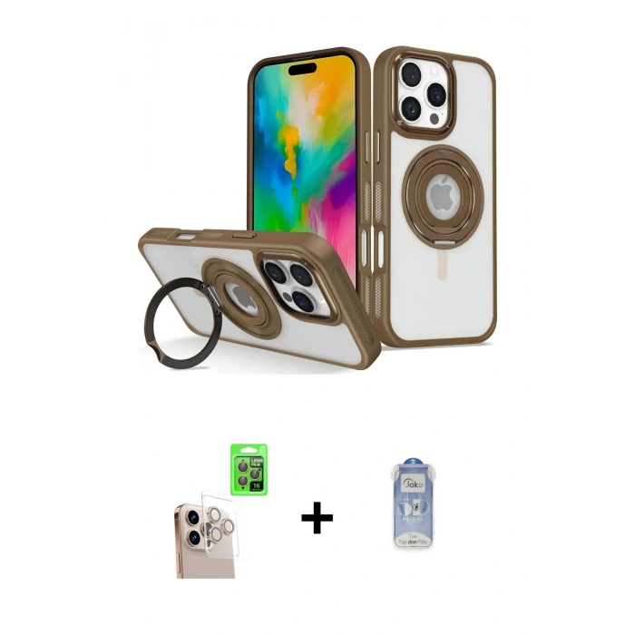 MARSİLYAN™- iPhone 16 Pro Max Kılıf Nova Minimal Serisi - Siyah Joko Magic 5D Cam + Natural Grey Raze Metal Kamera Lens