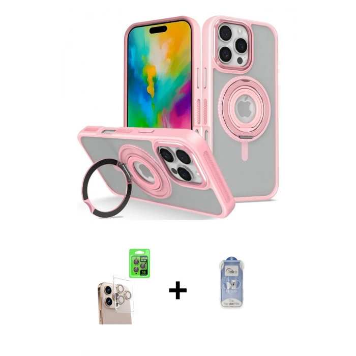 MARSİLYAN™- iPhone 16 Pro Max Kılıf Nova Minimal Serisi - Siyah Joko Magic 5D Cam + Natural Grey Raze Metal Kamera Lens