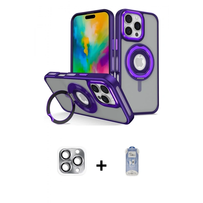 MARSİLYAN™- iPhone 16 Pro Max Kılıf Nova Minimal Serisi - Siyah Joko Magic 5D Cam + Pers Alüminyum Kamera Lens - GI