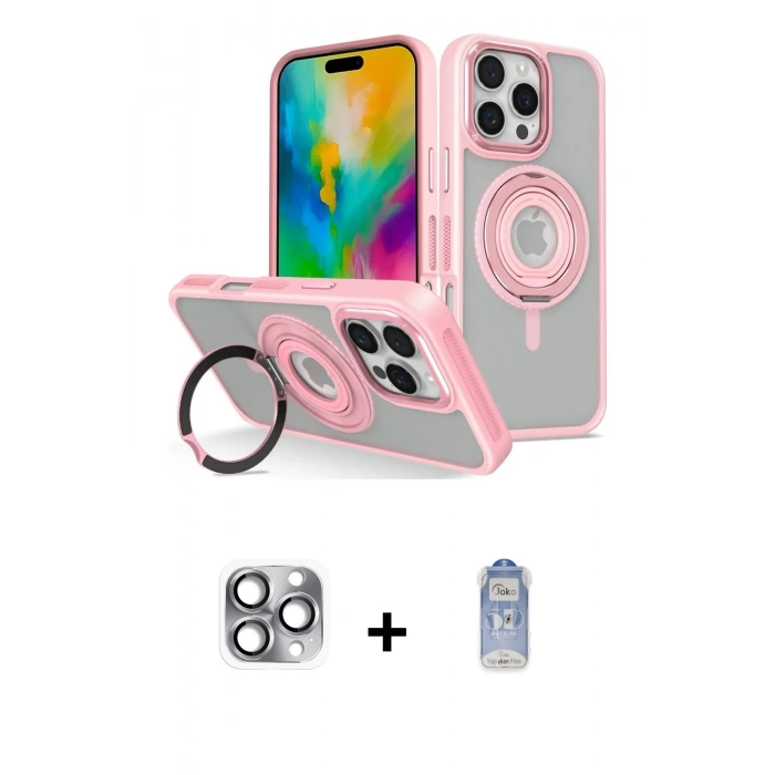 MARSİLYAN™- iPhone 16 Pro Max Kılıf Nova Minimal Serisi - Siyah Joko Magic 5D Cam + Pers Alüminyum Kamera Lens - GI