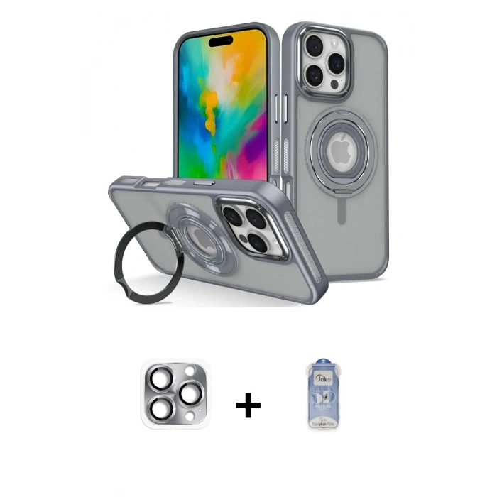 MARSİLYAN™- iPhone 16 Pro Max Kılıf Nova Minimal Serisi - Siyah Joko Magic 5D Cam + Pers Alüminyum Kamera Lens - GI