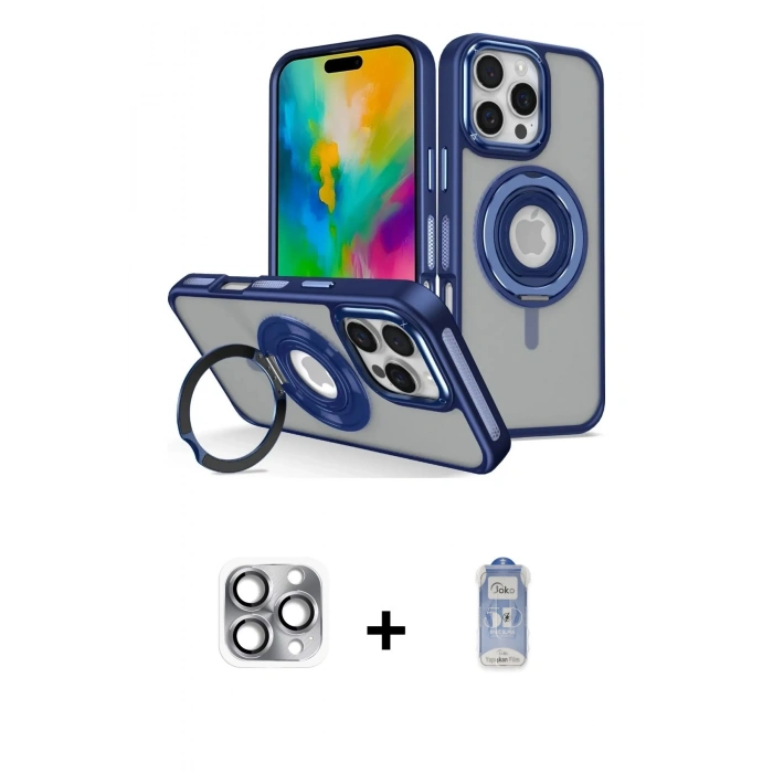 MARSİLYAN™- iPhone 16 Pro Max Kılıf Nova Minimal Serisi - Siyah Joko Magic 5D Cam + Pers Alüminyum Kamera Lens - GI