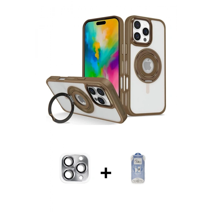 MARSİLYAN™- iPhone 16 Pro Max Kılıf Nova Minimal Serisi - Siyah Joko Magic 5D Cam + Pers Alüminyum Kamera Lens - GI