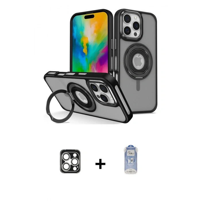MARSİLYAN™- iPhone 16 Pro Max Kılıf Nova Minimal Serisi - Siyah Joko Magic 5D Cam + PVD Metal Kamera Lens - GS