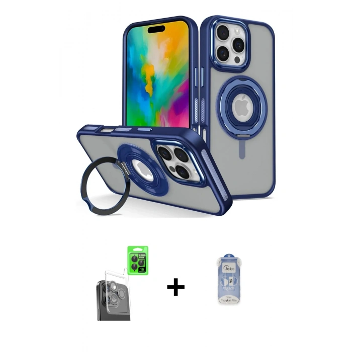 MARSİLYAN™- iPhone 16 Pro Max Kılıf Nova Minimal Serisi - Siyah Joko Magic 5D Cam + Raze Metal Kamera Lens - SH