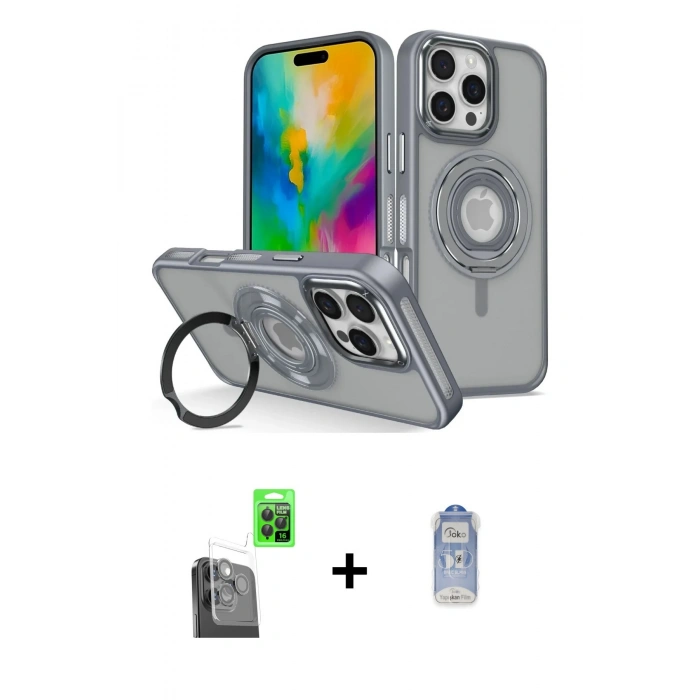 MARSİLYAN™- iPhone 16 Pro Max Kılıf Nova Minimal Serisi - Siyah Joko Magic 5D Cam + Raze Metal Kamera Lens - SH