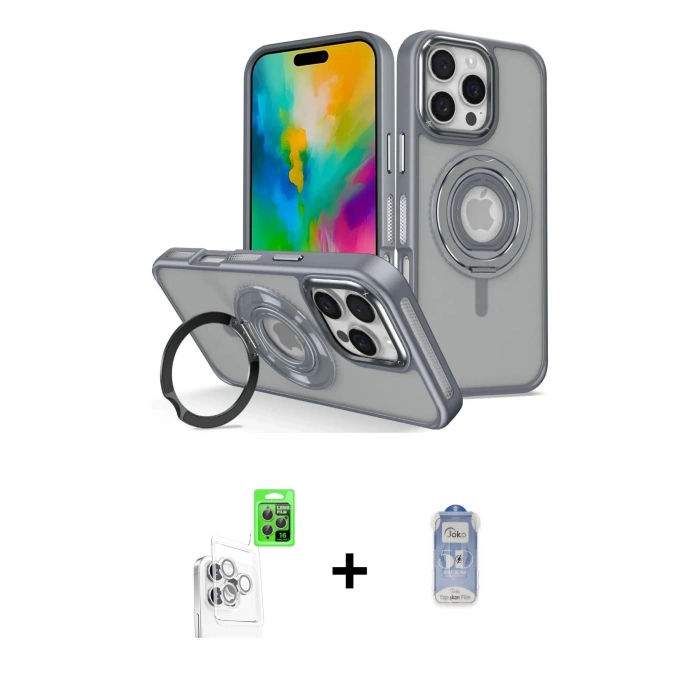 MARSİLYAN™- iPhone 16 Pro Max Kılıf Nova Minimal Serisi - Siyah Joko Magic 5D Cam + Raze Metal Kamera Lens - BZ