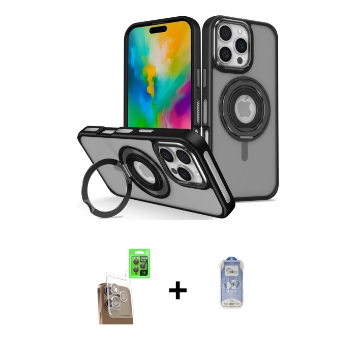 MARSİLYAN™- iPhone 16 Pro Max Kılıf Nova Minimal Serisi - Siyah Joko Magic 5D Cam + Raze Metal Kamera Lens - CLTM