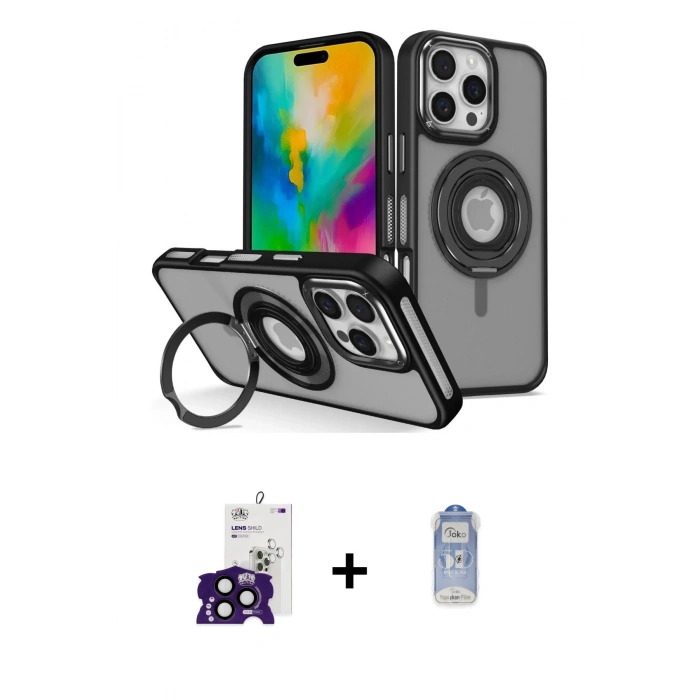 MARSİLYAN™- iPhone 16 Pro Max Kılıf Nova Minimal Serisi - Siyah Joko Magic 5D Cam + Bilvis Titan Kamera Lens - SH